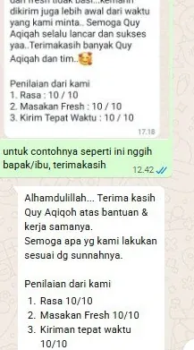 Ulasan pelanggan tentang makanan dan waktu pengiriman.